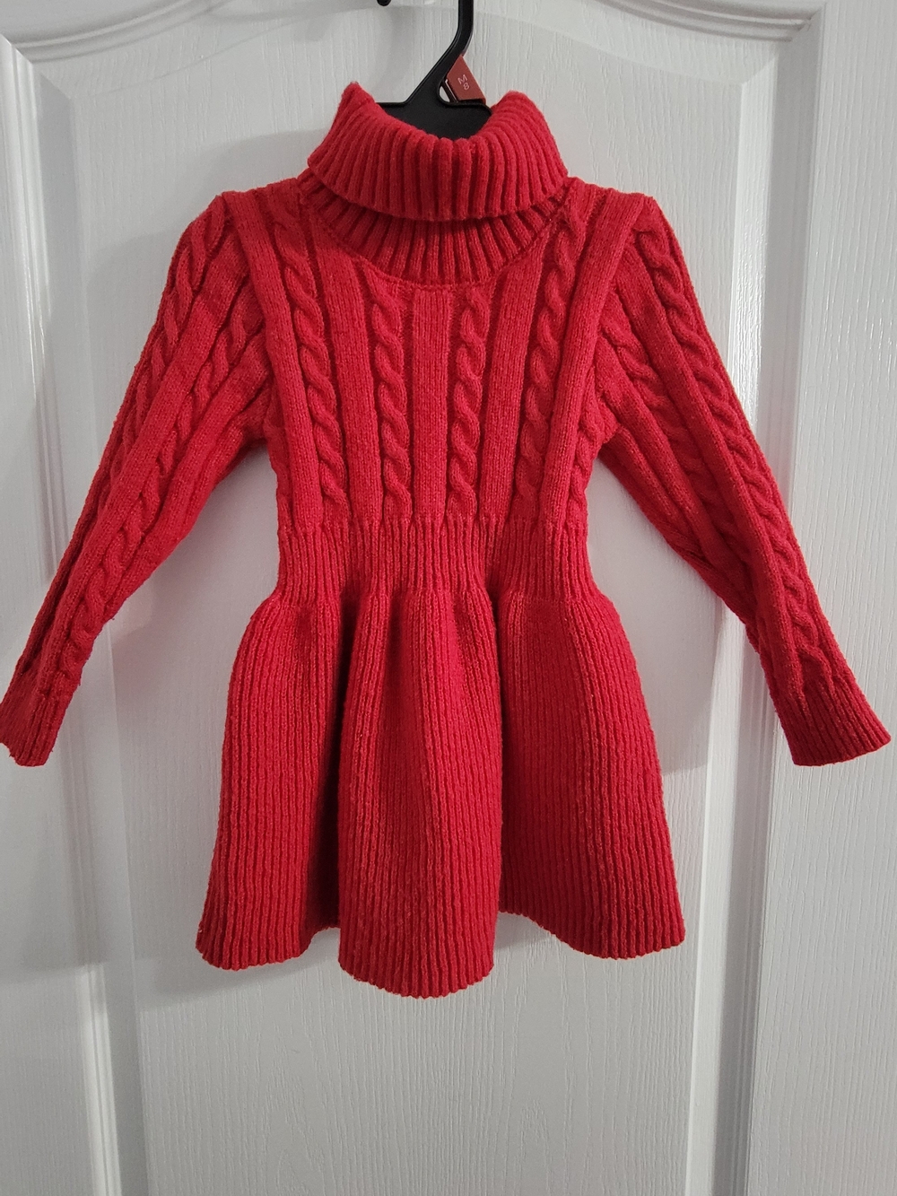 Girls' Red Cable Knit Turtleneck Dress
